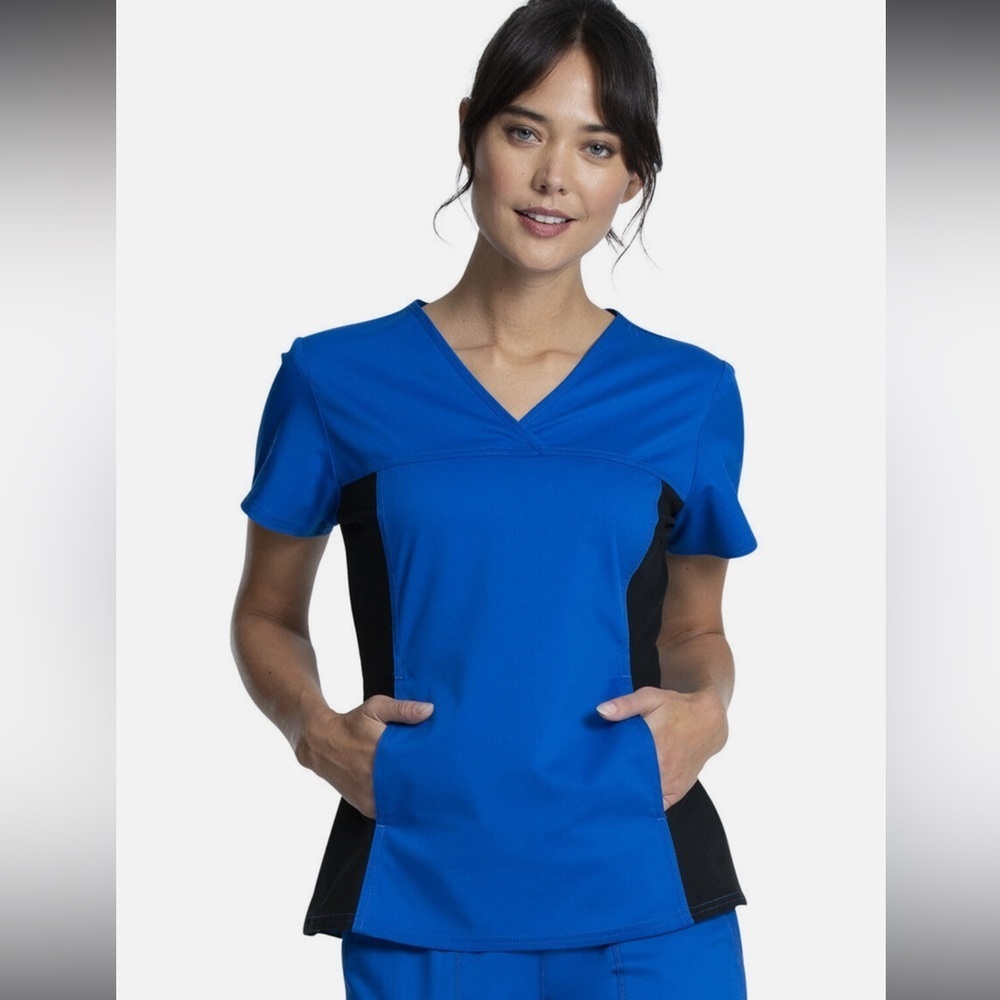 NWT Cherokee WorkWear Scrub V-Neck Knit Panel Top WW2875 ROY Royal Sz Small
